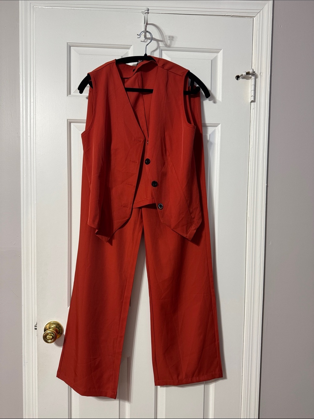 SHEIN dark orange Sleeveless Vest and Wide-Leg Pants Set